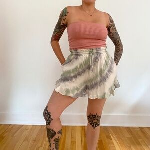 SHORE tie dye ruffle shorts